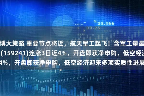 博大策略 重要节点将近，航天军工起飞！含军工量最高的航空航天ETF天弘(159241)连涨3日近4%，开盘即获净申购，低空经济迎来多项实质性进展